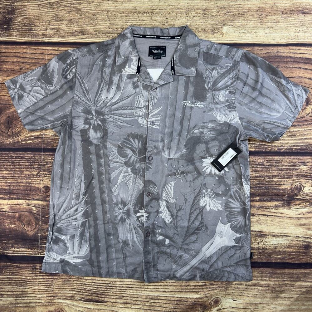 Primitive Skateboarding Grey Highness Floral Camo Button Up Size Medium